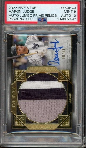2022 Topps Five Star Aaron Judge Jumbo Prime Patch Auto #06/25 PSA 9 AUTO 10