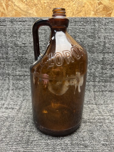 Vintage Amber Glass Clorox Bottle Jug Embossed Half Gallon 64oz With Lid