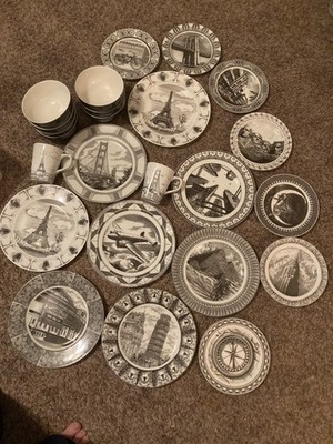 222 Fifth Slice of Life Large Set- 8-10.25 , 7- 8  plate, 7- 5.75  bowls, 2 cups