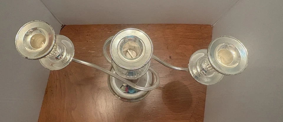 复古银盘 3 灯烛台皇家限量英格兰 11 英寸 — 第 2/4 张图片