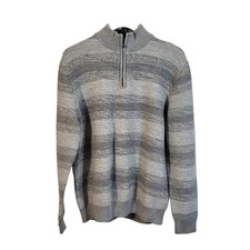 Chaps Mens XL Quarter Zip Sweater Grey Striped Mock Neck Pullover Knit