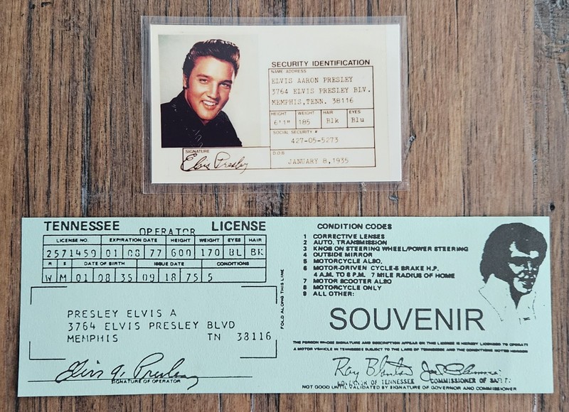 Elvis Presley Security ID Card Laminated & Operator License Souvenirs From 1994