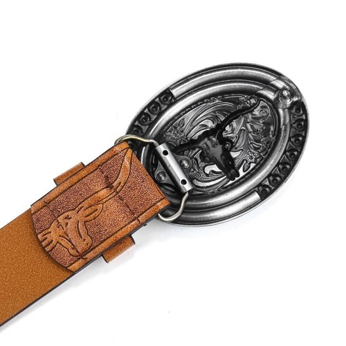 PU Leder Schnalle Gürtel Stier Muster Taillengürtel Herren Western Cowboy Gürtel Herren - Bild 3 von 22