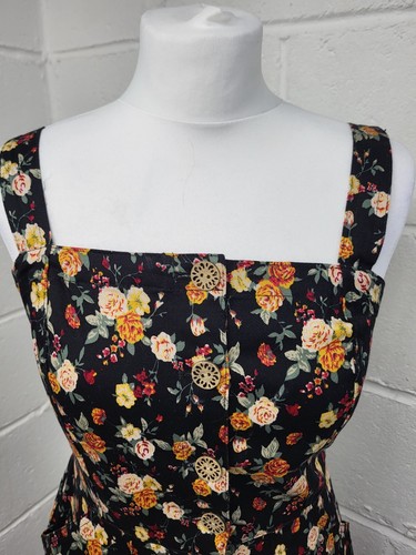 Joe Browns Black & Orange Floral Print Dungaree Dress With Pockets. Size 10.PD - Picture 3 of 8