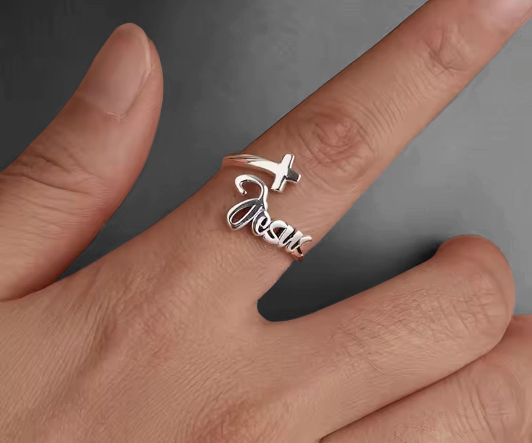925 Sterling Silver cross open ring Jesus faithful ❤️ cross Adjustable Ring Gift