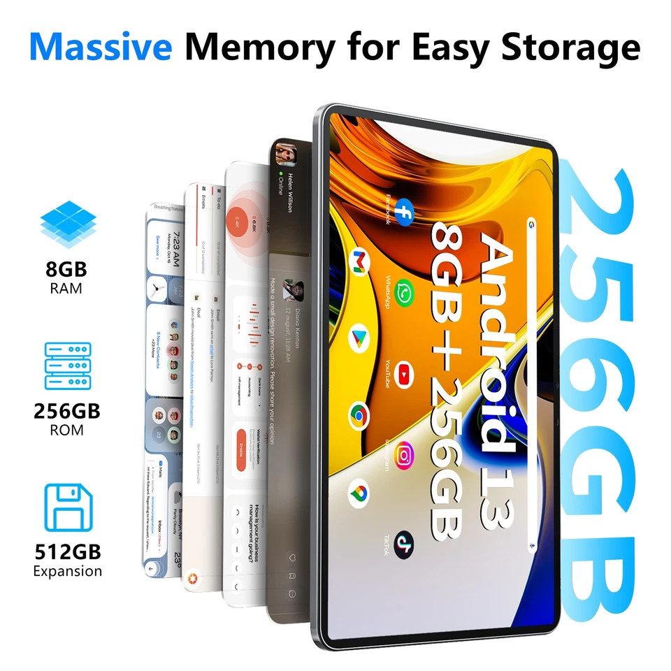 SGIN 11,97 Zoll Android 13 Tablet 8GB RAM 256GB SSD Octa Core Dual Kamera Google - Bild 3 von 4