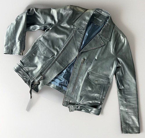 $2498 EU 56 US 46 JOHN VARVATOS COLLECTION RUNWAY SheepSkin LEATHER BIKER JACKET - Imagen 3 de 17