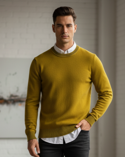 HUGO BOSS orange XL Men's Merino Wool Blend Yellow Sweater Jumper Pullover knit - Picture 1 of 17