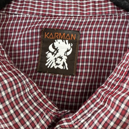 VINTAGE KARMAN PEARL SNAP WESTERN SHIRT Mens Sz L RED Plaid Cowboy Rockabilly - Picture 2 of 10