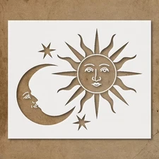 Stylized Sun and Moon Face with Stars Wall Art Reusable Stencil - StencilAir