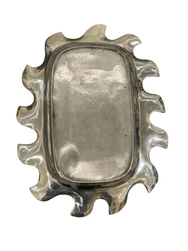 Large Silver Tone Metal Rectangular Serving Platter Charcuterie Board Tray - Picture 2 of 3