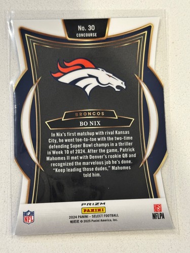 2024 Panini Select - Bo Nix Silver Rookie Prizm Die-Cut (RC) Concourse Broncos - Picture 2 of 2