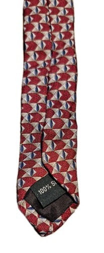 Barrington Red Blue Silver Geometic Print 100% Silk Men's Necktie - Picture 3 of 9
