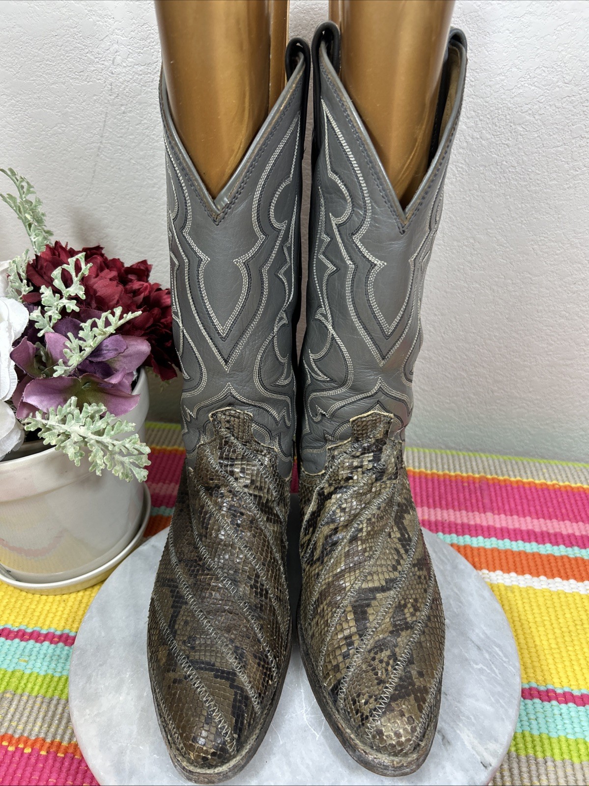 Dan Post Python Snakeskin Gray Leather Western Co… - image 2