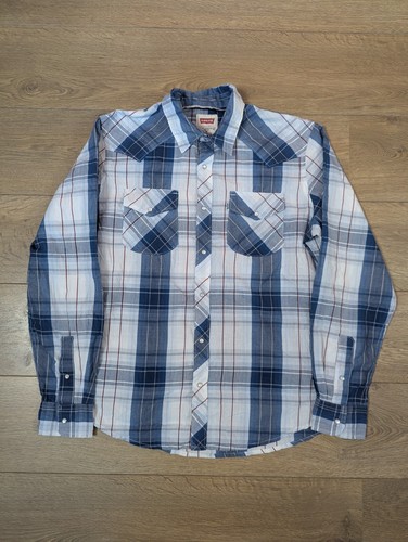 Vintage Levi's Snap Button Shirt Size M Western Trucker Classic Check Plaid