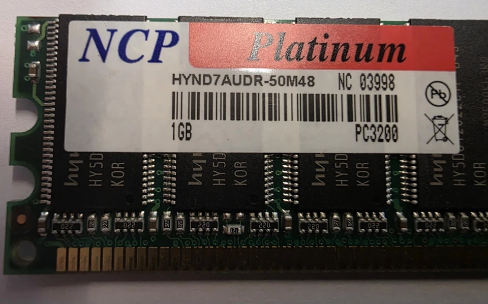 NCP HYND7AUDR-50M 1 GB DDR-RAM 184-Pin PC-3200U Non-ECC #B-462-07 - Image 2 of 3