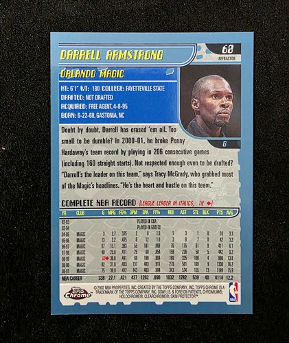 2001-02 Topps Chrome #68 Darrell Armstrong Refractors - Picture 2 of 2