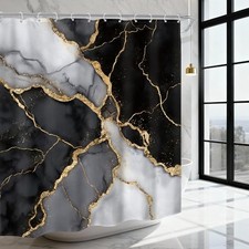 Gold Black Marble Shower Curtain 60Wx72H 60"W x 72"L Pack of 1 Black Gold