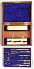 ANTIQUE WALNUT CASED SET ELECTRUM DRAWING INSTRUMENTS INC SECTOR & PARALLEL RULE