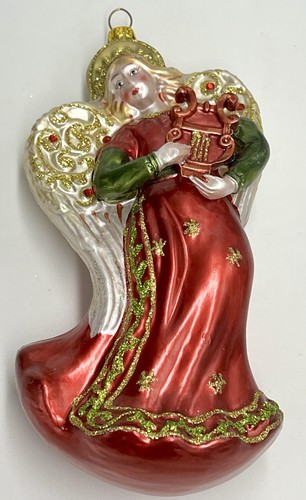 Blown Glass Christmas Holiday Angel with Harp Ornament 6 Inches Red And Gold - Bild 7 von 19