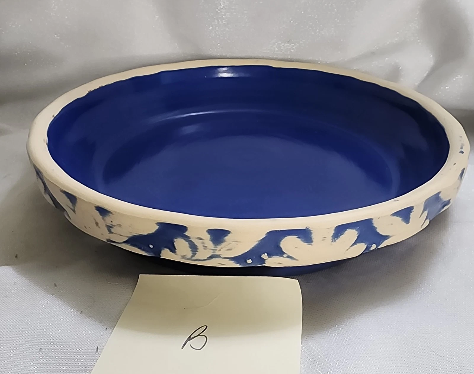 Vintage Clay City Pottery 10" Pie Plate Dish Blue Floral Stoneware Indiana USA B