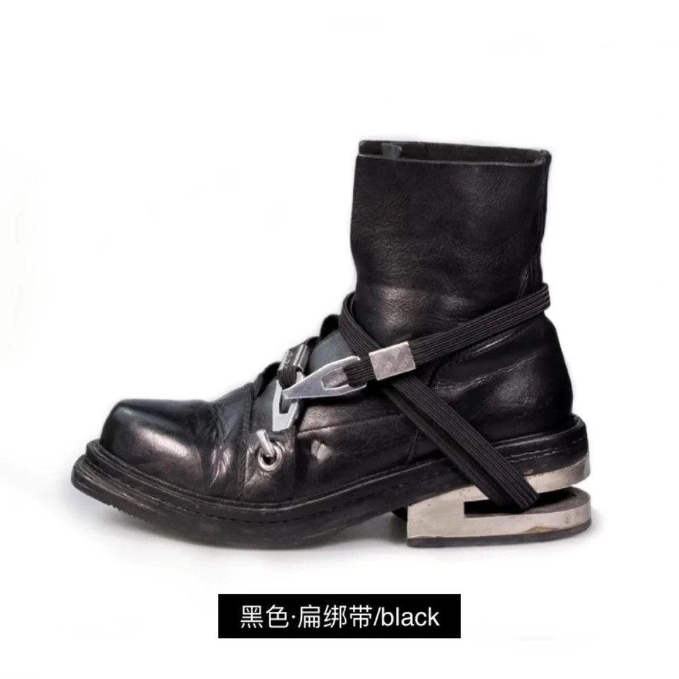 Men's Motorcycle Boots Metal Chunky Heel Mid-Calf Round Toe Western Boots Women