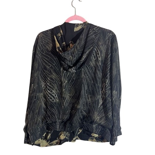 CHICO'S Oversized Jacket Gold Thread Leaf Windbreaker Full Zip Hooded Sz 2 (M) - Picture 2 of 7