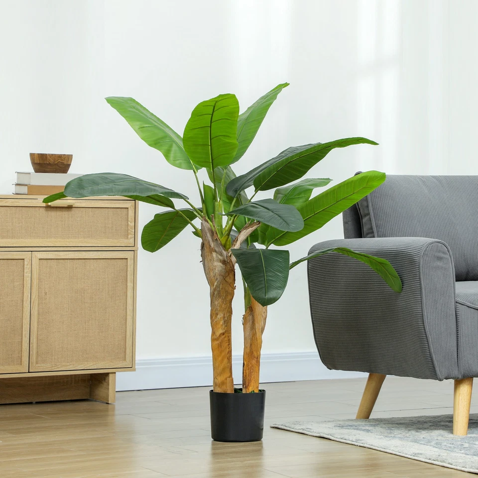 HOMCOM Pianta Artificiale di Banano Alta 120 cm con Vaso per Interni, Verde - Immagine 3 di 4
