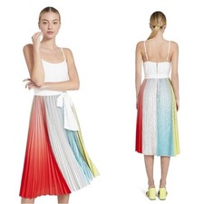 Alice Olivia Vivienne Pleated Midi Dress Rainbow Ombré Accordion Skirt NWT Sz 8