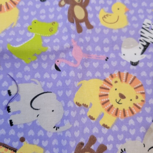 Cotton Fabric Jungle Animals Elephants Lion Monkeys 18x43" Logantex Print Purple - Picture 6 of 8
