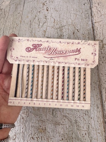 Antique CORD silk French sample swatch cards Passementerie trim black white cou - Picture 4 of 9
