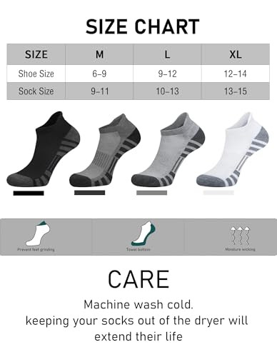 Ankle Athletic Running Socks Cushioned Breathable Low Cut Sports 9-12 Black - Picture 6 of 6