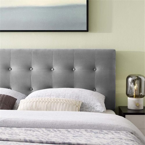 Pemberly Row Full Tufted Performance Velvet Headboard in Gray - Picture 5 of 7