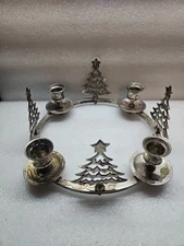 Vintage Silver Plated Christmas Tree Mid Century Candle Holder. Holds 4 Candles.