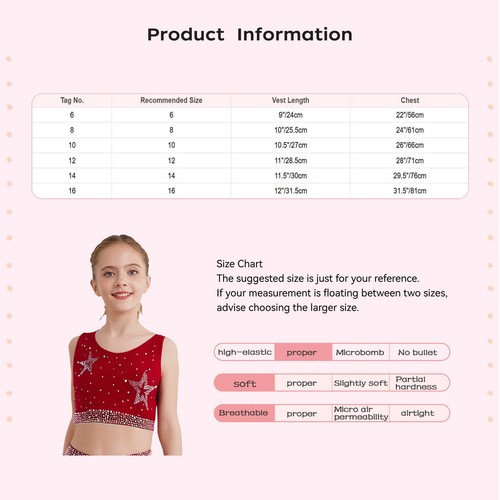 Kinder Mädchen Shirts Lyrical Weste Ballett Crop Tops Strass U-Ausschnitt Training Yoga - Bild 32 von 58