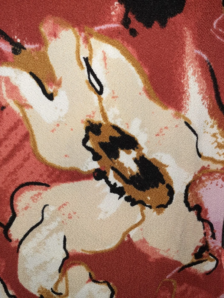 NINE WEST Size L Faux Wrap Dress Rust Red Brown Floral Short Sleeve Stretch Knit - image 3 of 4