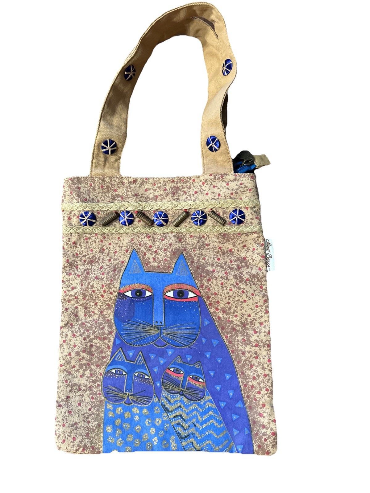 Laurel Burch Indigo Cats Medium Shoulder Bag canvas tote cat family 10×13.5