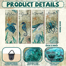 4 Pieces Beach Bathroom Decor Wall Sign Ocean Decor Sea Turtle Wall Art Nauti...