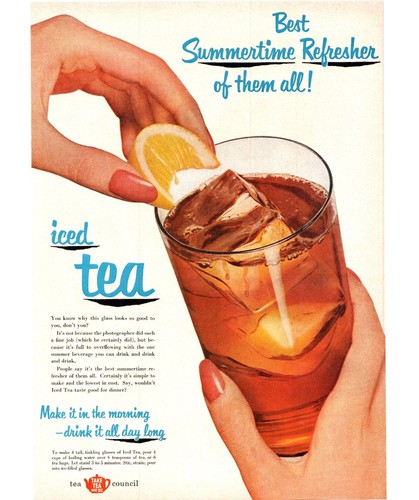 1952 Tea Council Eistee Glas Zitronenpresse Vintage Druck Werbung 50er Wandbild - Bild 1 von 2