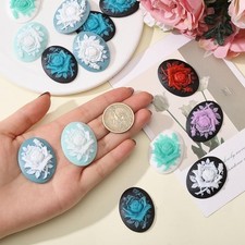 28 Oval Rose Cabochon Cameos Resin Assorted Lot Flower Flat Backs 30mm Flatbacks