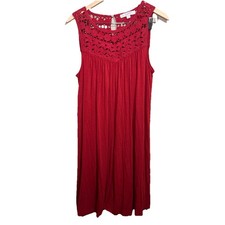 Ann Taylor Loft Rust Red Crochet Yoke Sleeveless Knit Shift Dress Size M Casual