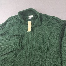 NEW J Crew Sweater Men&#39;s Large Green Mock Roll Neck Fisherman Cable Chunky Knit