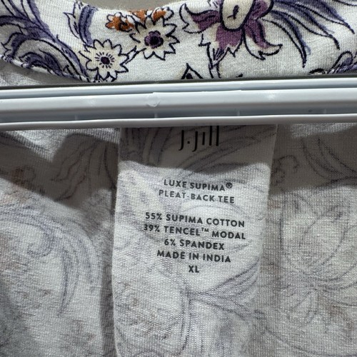 J Jill Top Womens XLarge Floral Luxe Supima Pleat Back Tee Short Sleeve Comfort - Picture 2 of 4