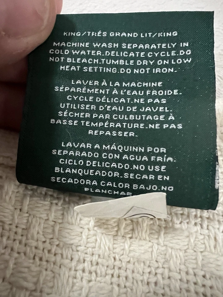 Ralph Lauren 100% Algodón Tejido Crema Algodón Talla King Manta Cobertor Excelente Foto 4 de 4