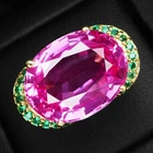 Luminous Vivid Pink Sapphire 17.70Ct 925 Sterling Silver 24K Gold Ring Size 6.25