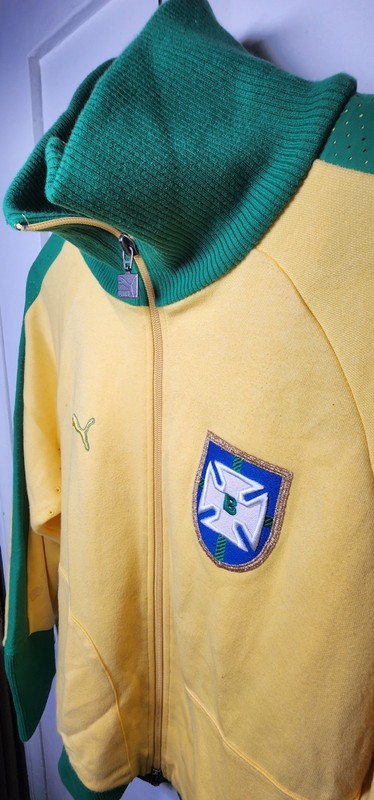 Rare PUMA Pele Brazil Track Jacket Yellow Green Soccer Football Vintage Style