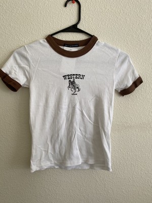 Brandy Melville White Soft Cotton Hailie Western Texas Cowboy Top Nwt Sz S Ebay