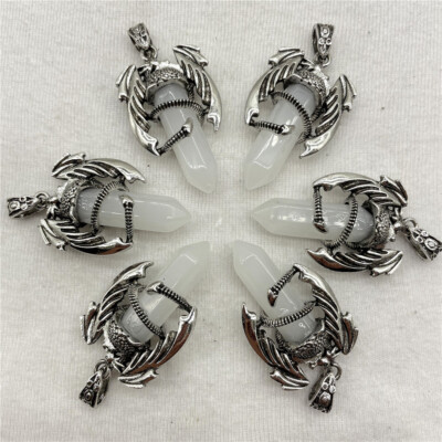 20pcs Natural White Crystal Stone Wyvern Wivern Pendants Magic Reiki Healing