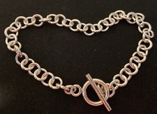 9.5" Sterling Silver 8mm Round Link 20g Heart Charm Bracelet with Toggle clasp