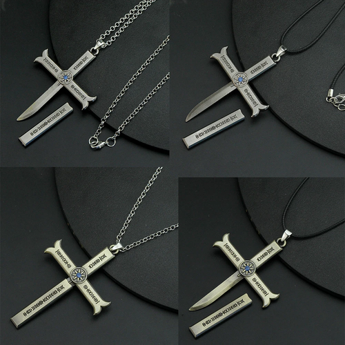 Anime One piece Dracule Mihawk Inspired Alloy Cosplay Cross Sword Necklace - Picture 4 of 4